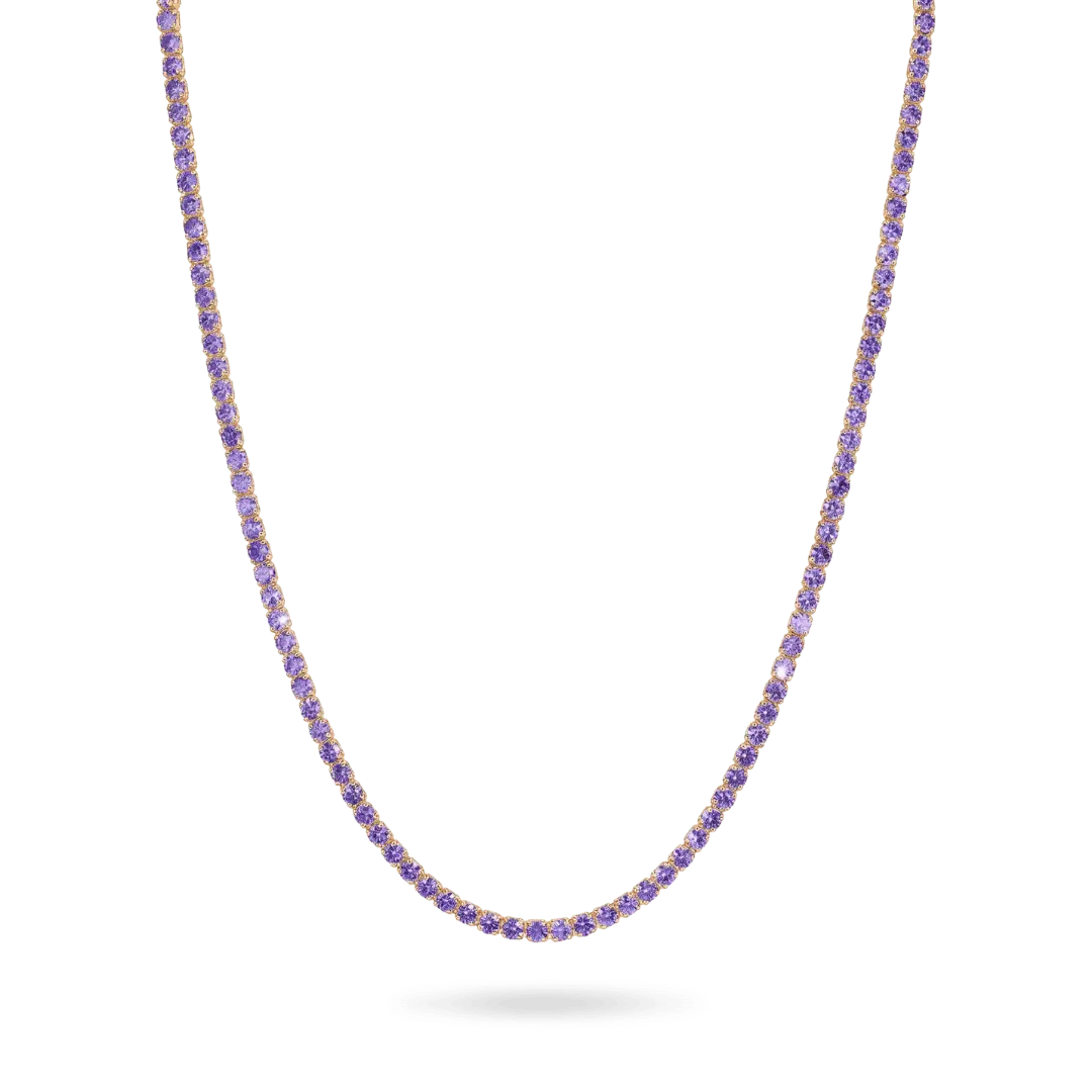 14K Gold Colorful Tennis Necklace 2.75mm Necklaces IceLink-CAL Purple 16"