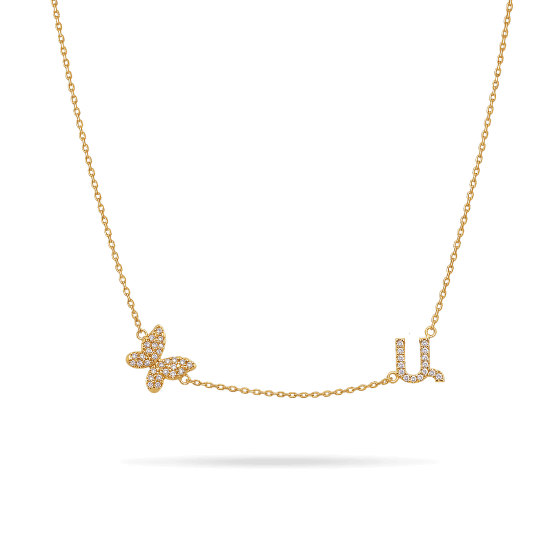 Armenian Initial Butterfly Necklace Necklaces IceLink-ATL 14K Gold Plated Ա (Ani)