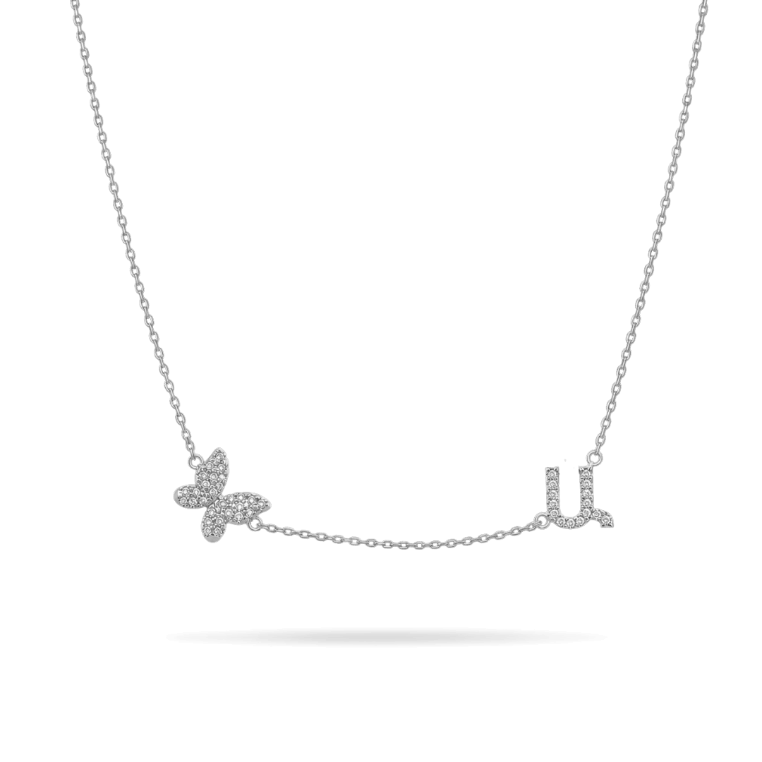 Armenian Initial Butterfly Necklace Necklaces IceLink-ATL Rhodium Plated Ա (Ani)