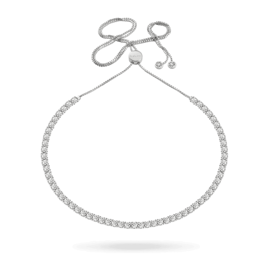 Classic Adjustable Tennis Necklace Choker IceLink-ATL 14K White Gold Plated  