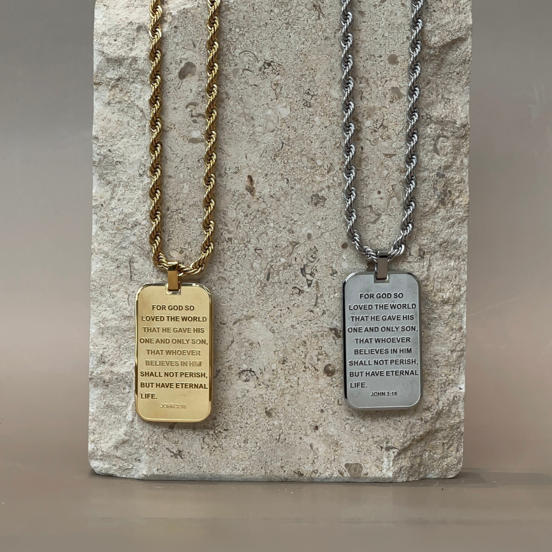 John 3:16 Dog Tag Prayer Necklace Necklaces IceLink-RAN Gold PVD 22"