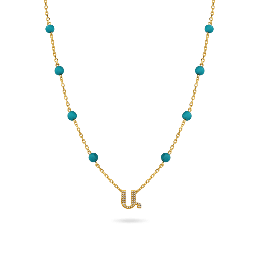 14K Turquoise Armenian Initial Necklace Necklaces IceLink-svn Ա (Ani)