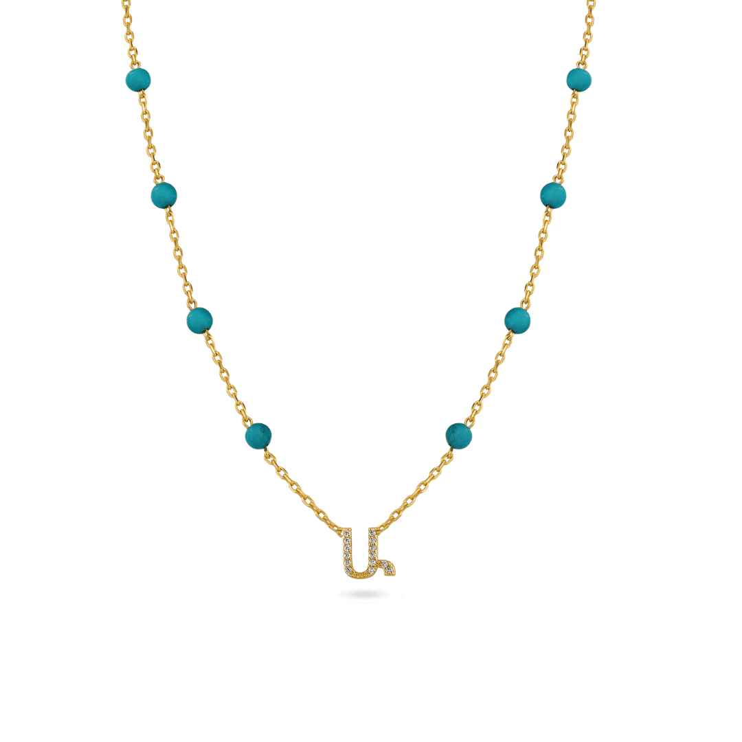 14K Turquoise Armenian Initial Necklace - IceLink