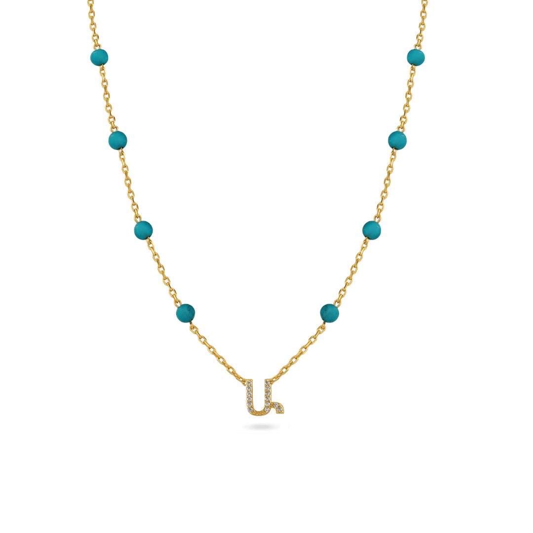 Turquoise Armenian Initial Necklace Necklaces IceLink-ATL Ա (Ani)