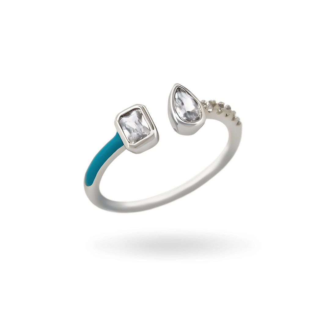 14K White Gold Toi et Moi Turquoise Enamel Ring Rings IceLink-CAL