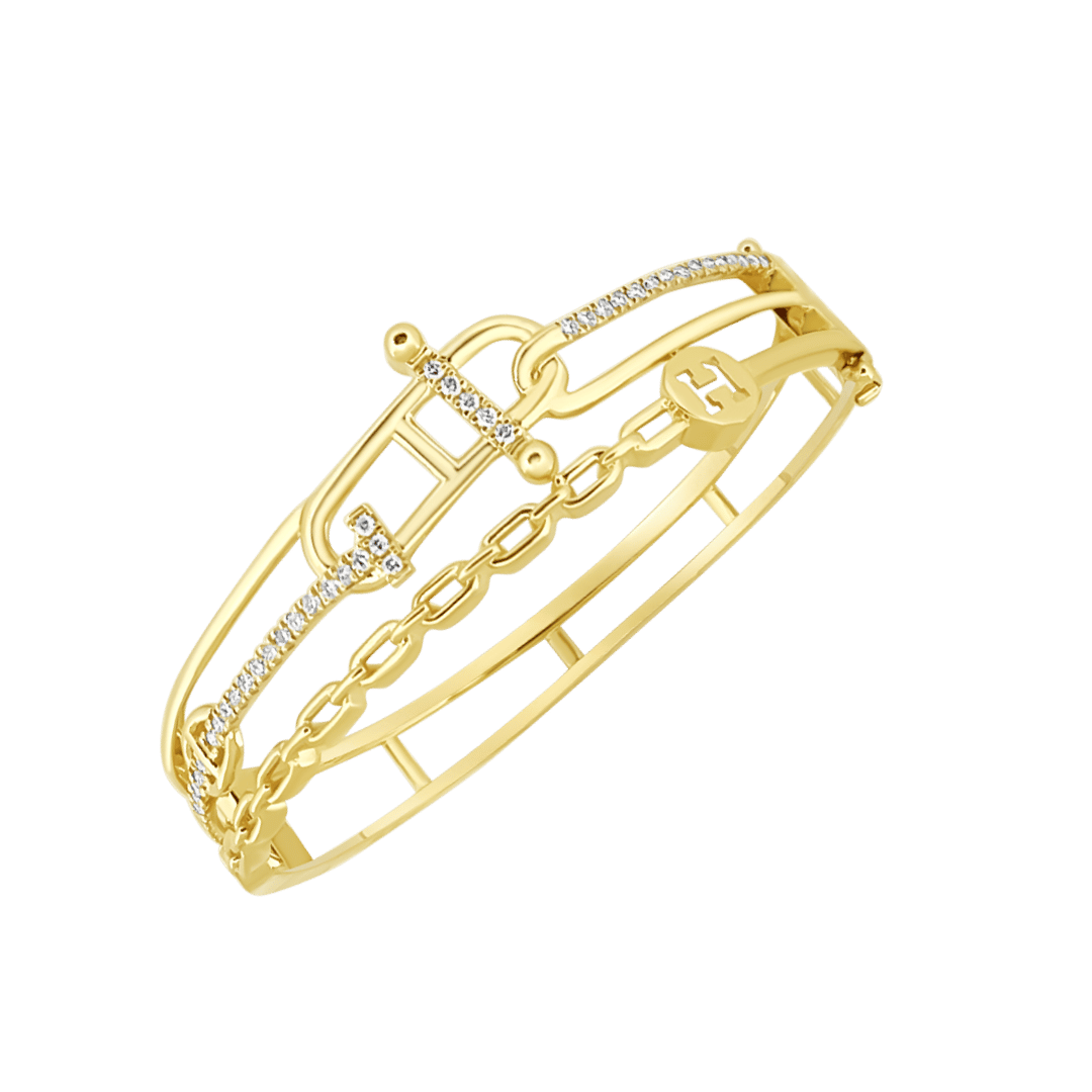 14K Initial H Triple Diamond Bangle (sample sale) Bracelets IceLink-CAL