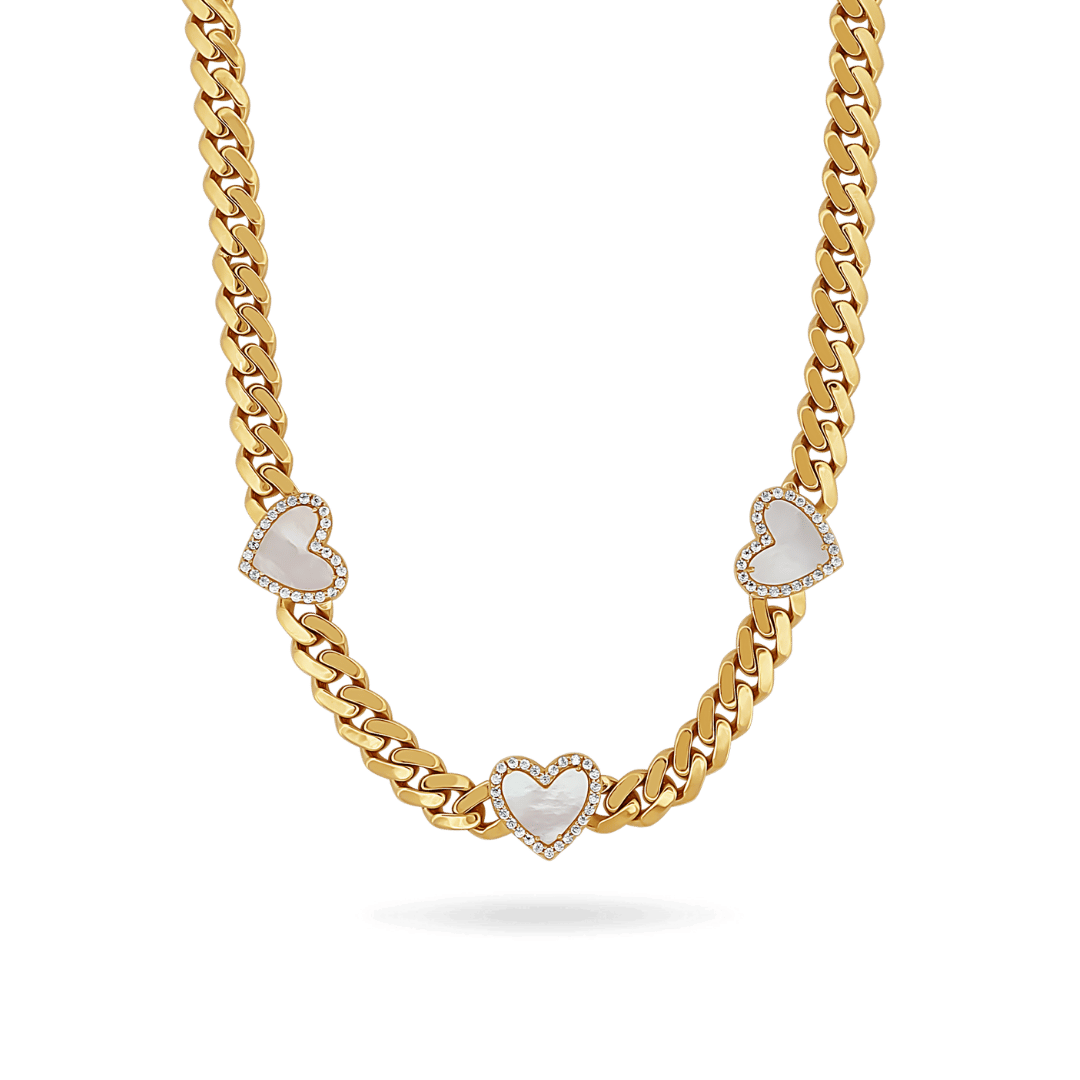 10K 7mm Pearl Heart Cuban Link Necklace Necklaces IceLink-CAL