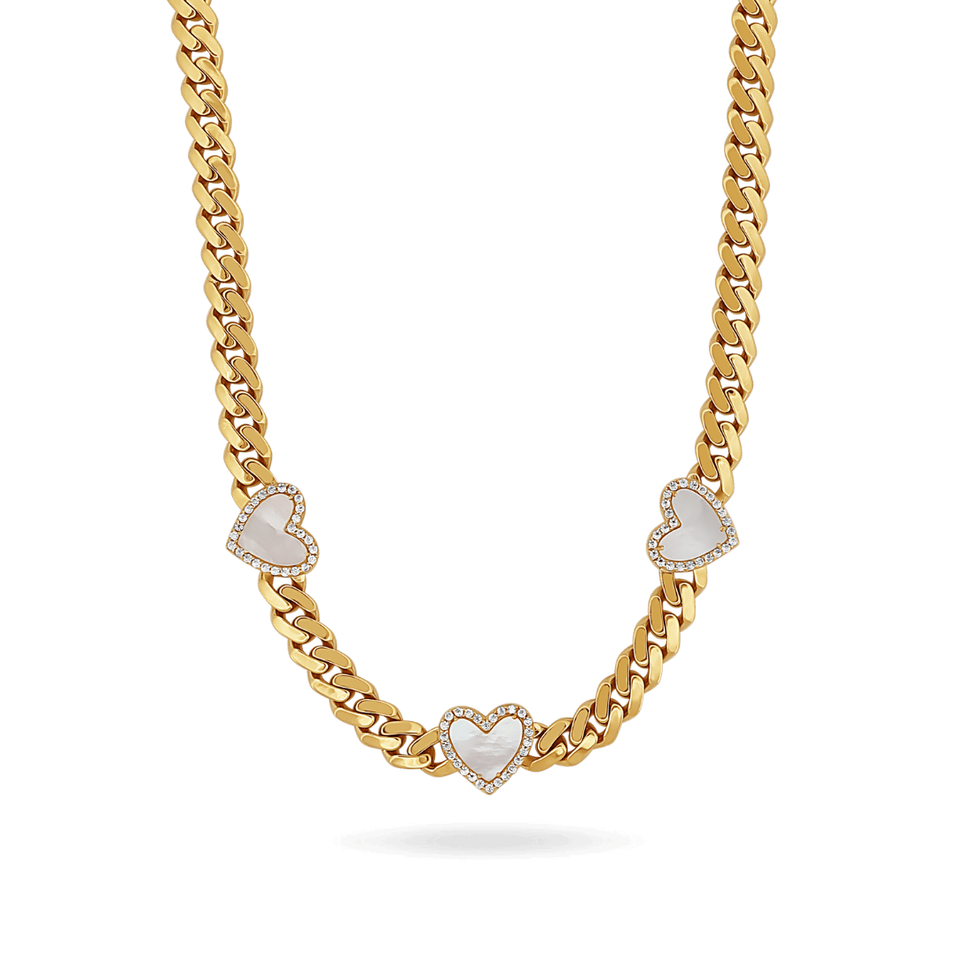 10K 6mm Pearl Heart Cuban Link Necklace Necklaces IceLink-CAL