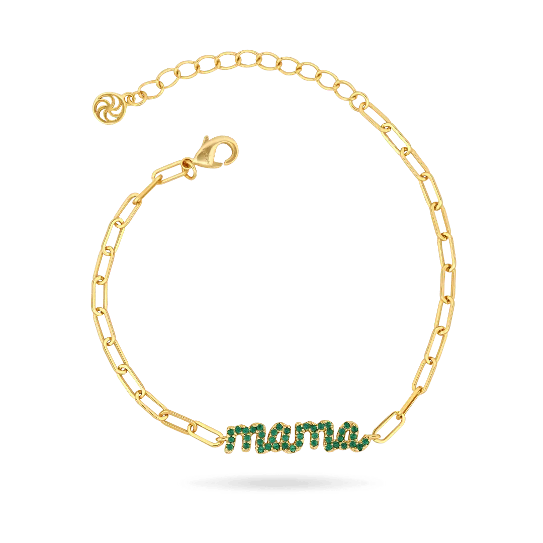 'Mama' Emerald Paperclip Bracelet Bracelets IceLink-ATL 14K Gold Plated
