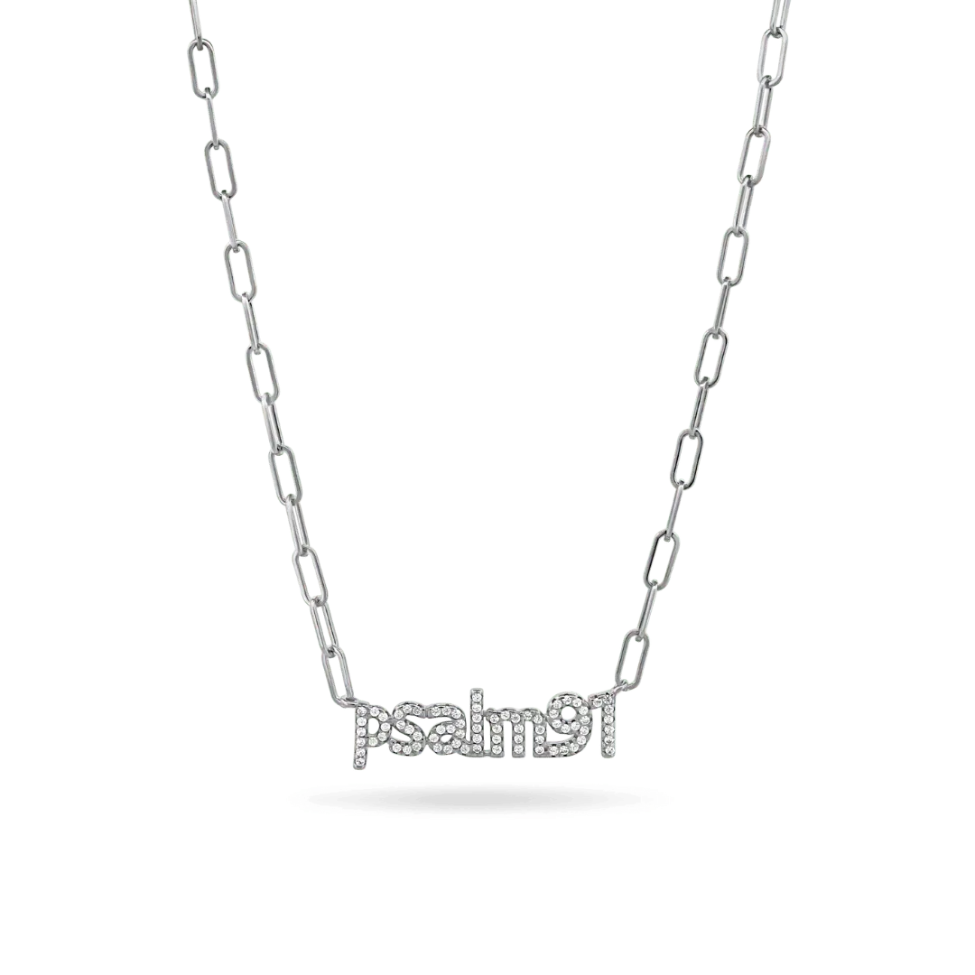 Psalm 91 Paperclip Necklace Bracelets IceLink-ATL 14K White Gold Plated