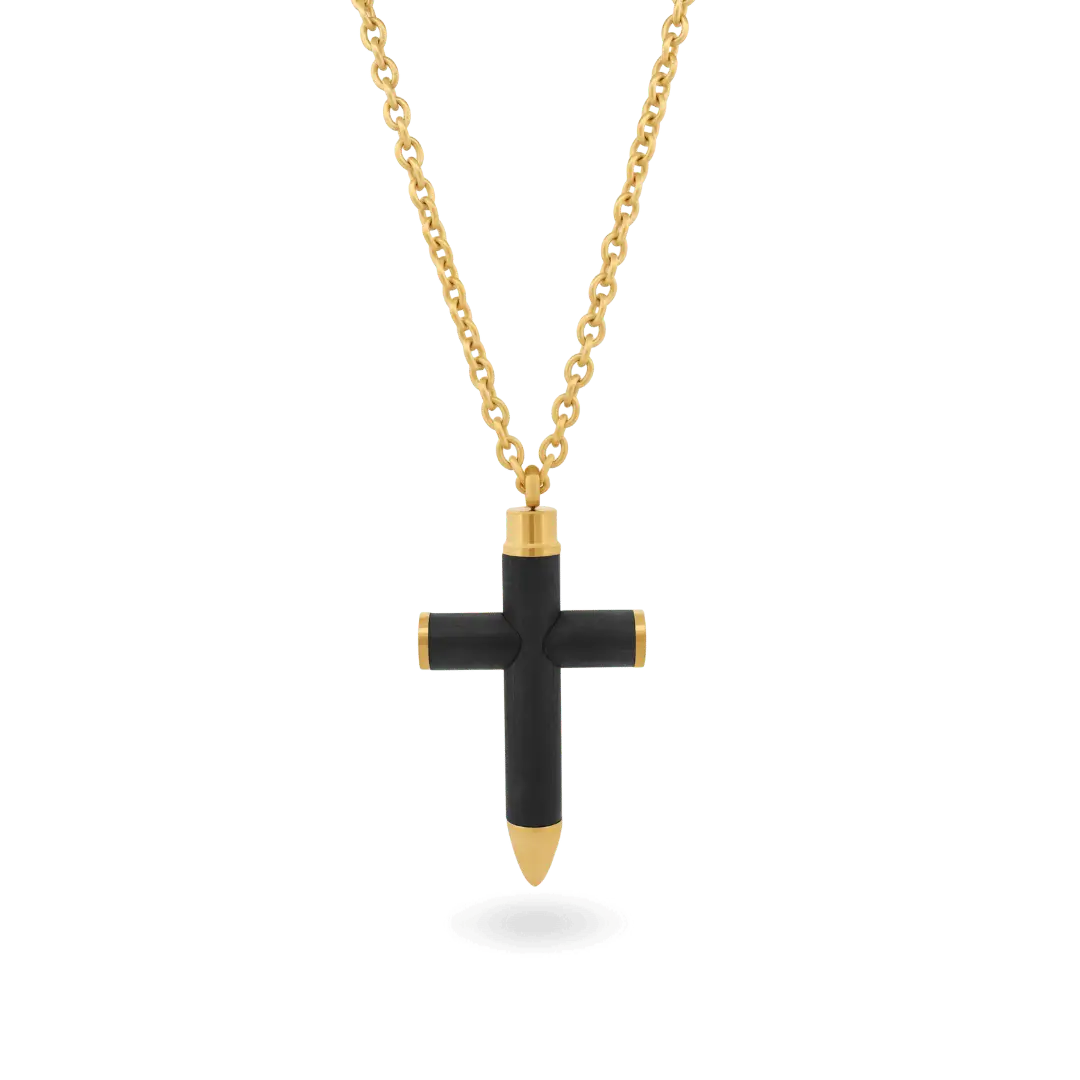 Axel Bullet Carbon Fiber Cross Necklace Necklaces IceLink-CLEEE