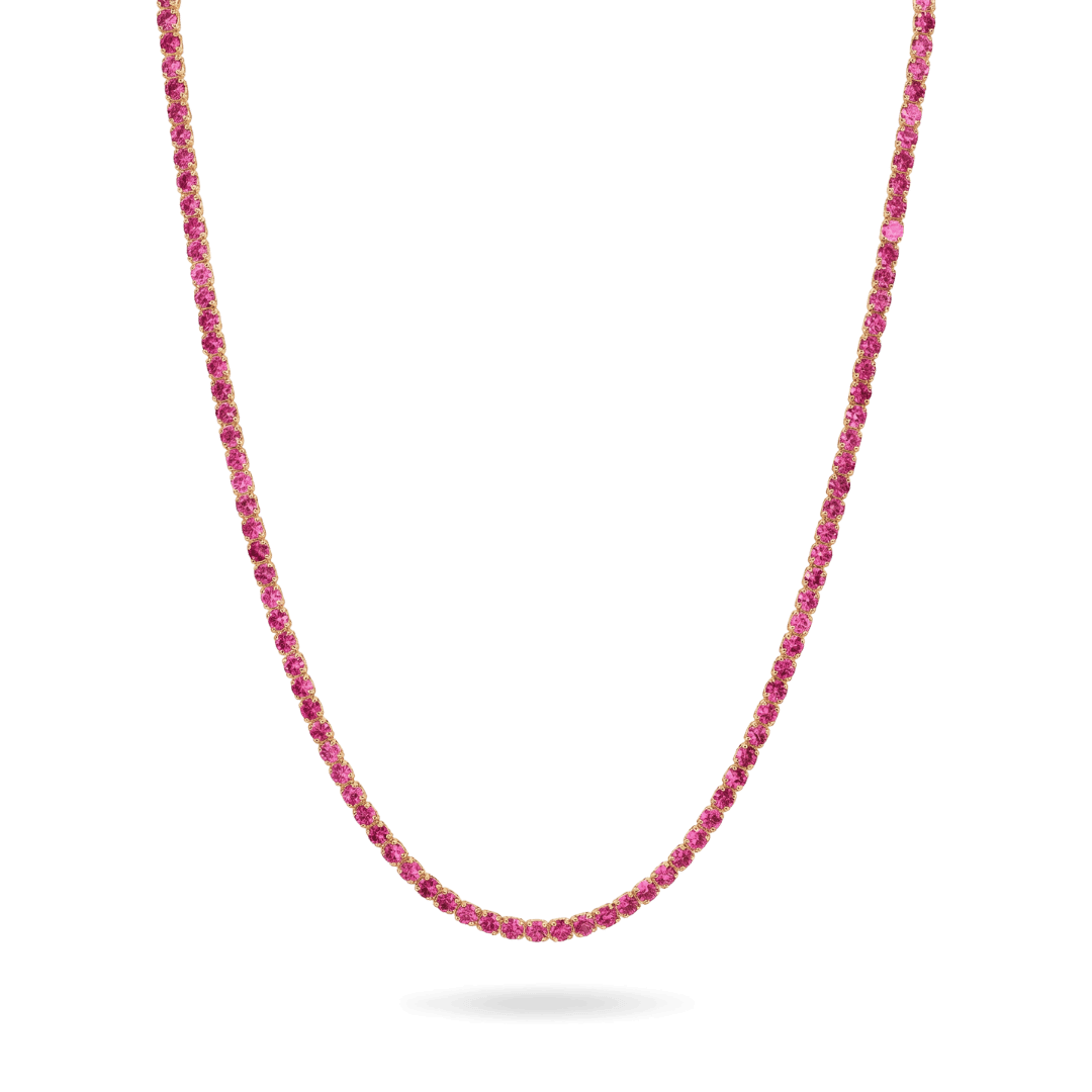 14K Gold Colorful Tennis Necklace 2.75mm Necklaces IceLink-CAL Ruby 16"