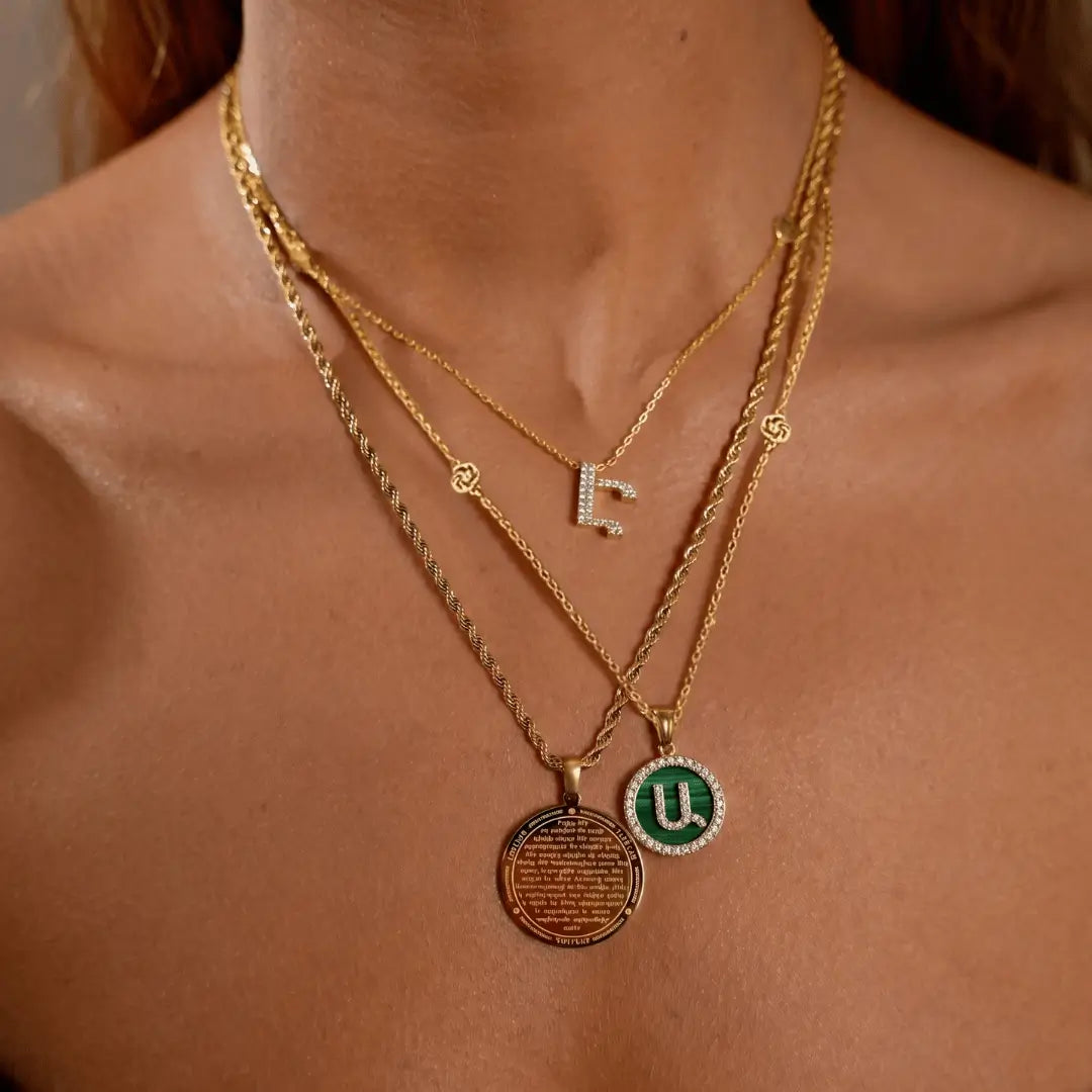 Malachite Armenian Initial Necklace Necklaces IceLink-ATL