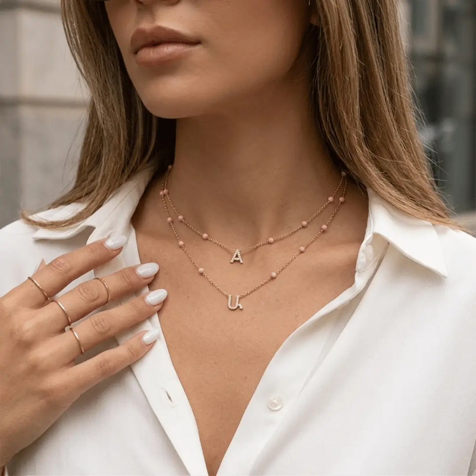 Pink Armenian Initial Necklace Necklaces IceLink-ATL Ա (Ani)