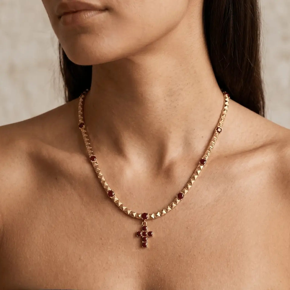 Burgundy Enamel Cross Necklace Necklaces IceLink-ATL