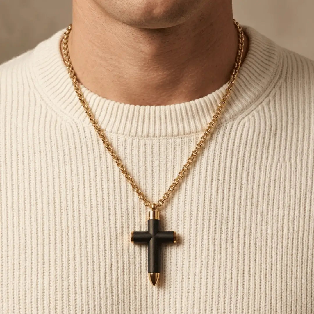 Axel Bullet Carbon Fiber Cross Necklace Necklaces IceLink-CLEEE