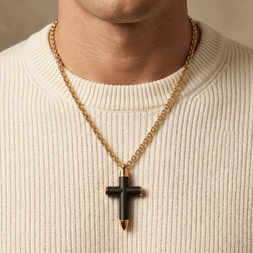 Axel Bullet Carbon Fiber Cross Necklace Necklaces IceLink-CLEEE