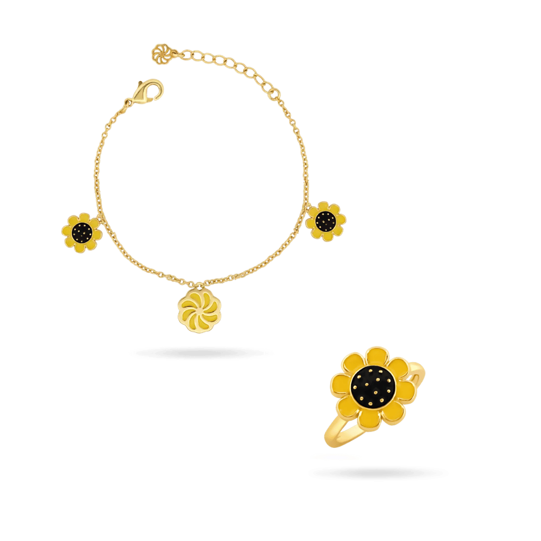 Kids ‘Sunny Bloom’ Charm Bracelet and Ring Set Bracelets IceLink-DONNA