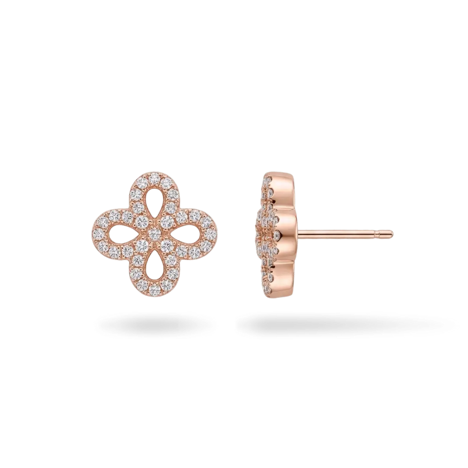 14K Clover Diamond Stud Earrings Earrings IceLink-SVN