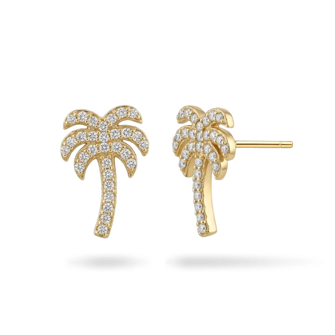 14K Palm Tree Diamond Stud Earrings Earrings IceLink-SVN