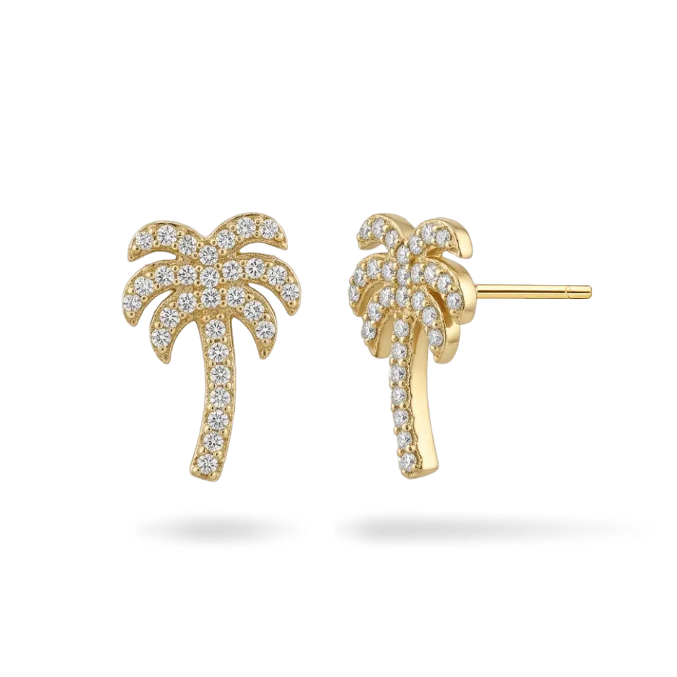 14K Palm Tree Diamond Stud Earrings Earrings IceLink-SVN