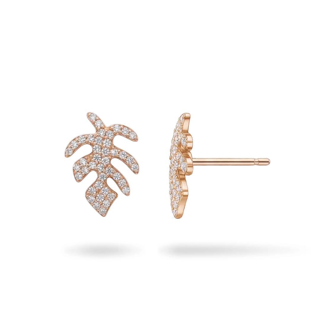 14K Rose Gold Leaf Diamond Stud Earrings Earrings IceLink-SVN
