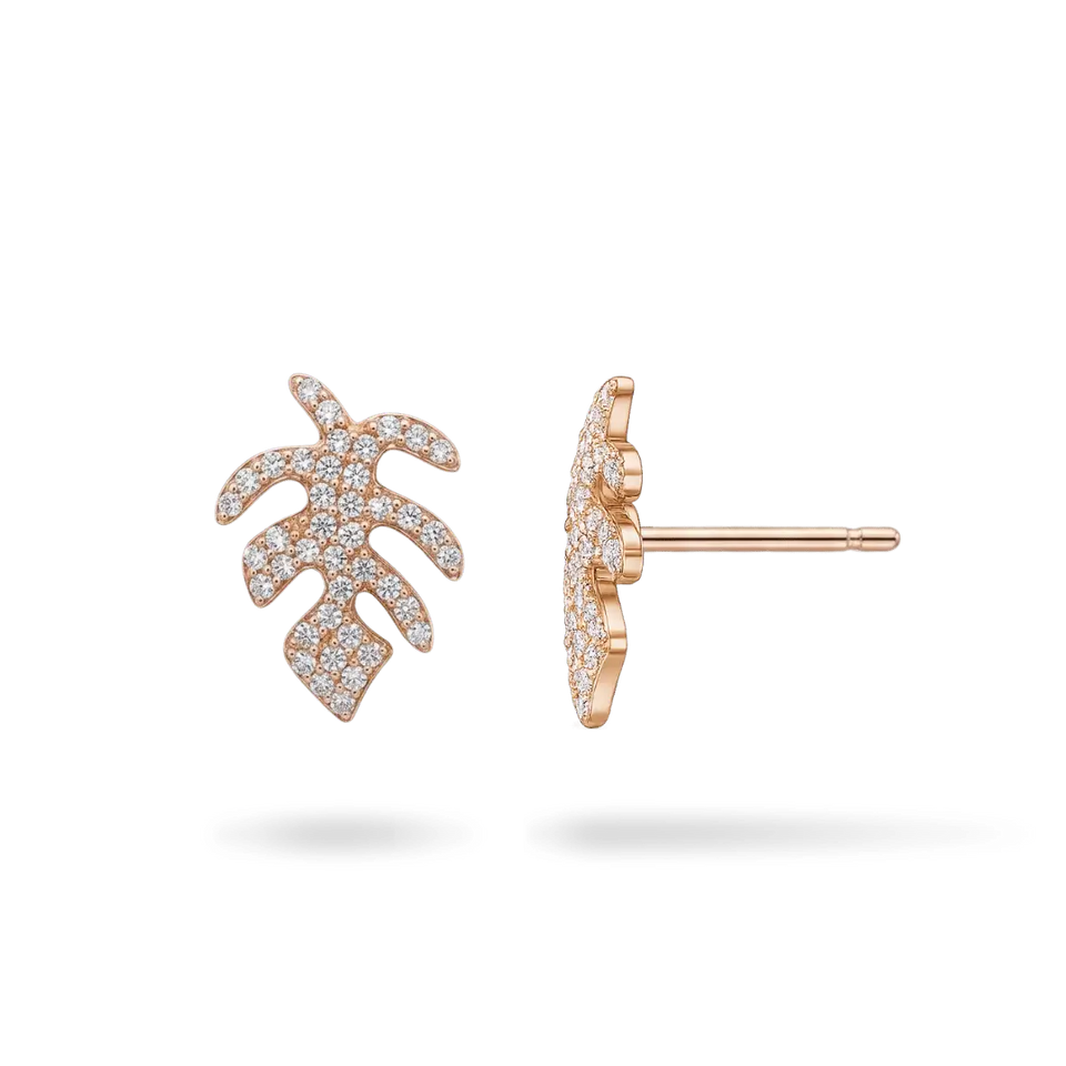 14K Rose Gold Leaf Diamond Stud Earrings Earrings IceLink-SVN