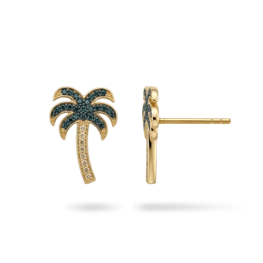 14K Colorful Palm Tree Diamond Stud Earrings (Sample Sale) Earrings IceLink-SVN