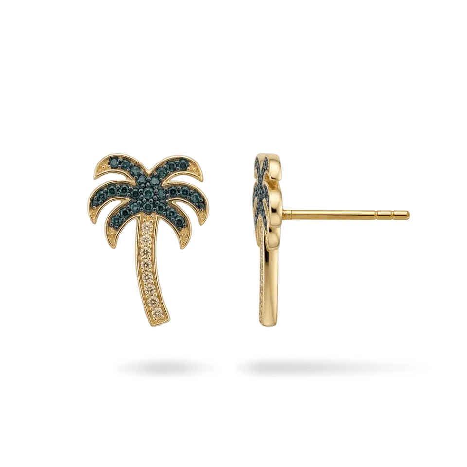 14K Colorful Palm Tree Diamond Stud Earrings (Sample Sale) Earrings IceLink-SVN