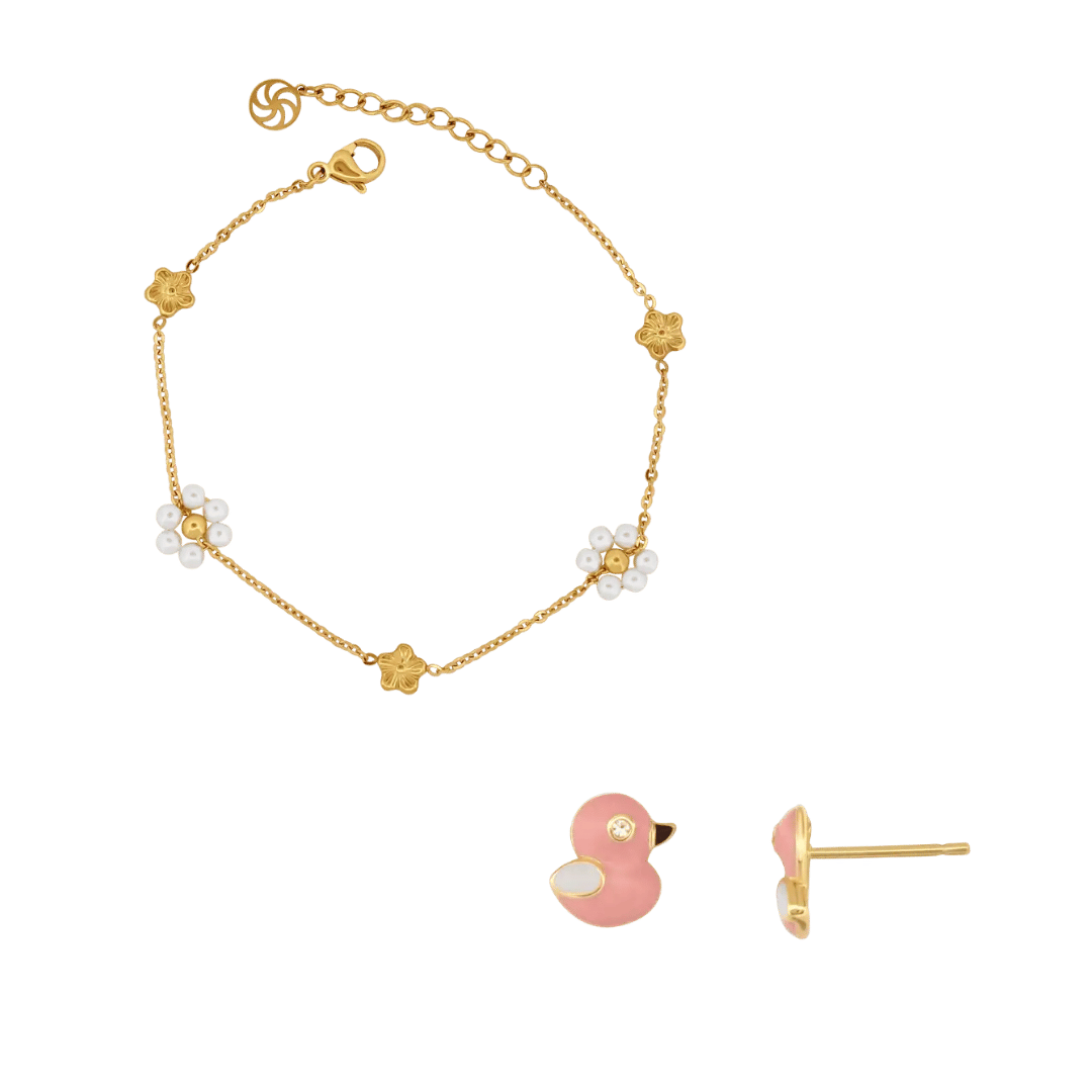 Pearl Duck Set Earrings IceLink-SKY Pink