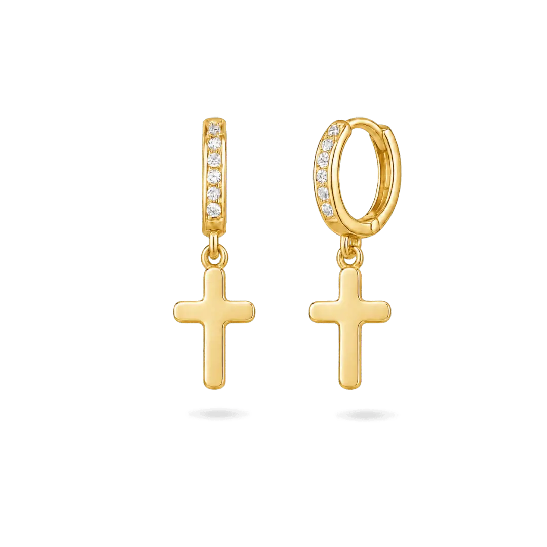 14K Wren Cross Huggies