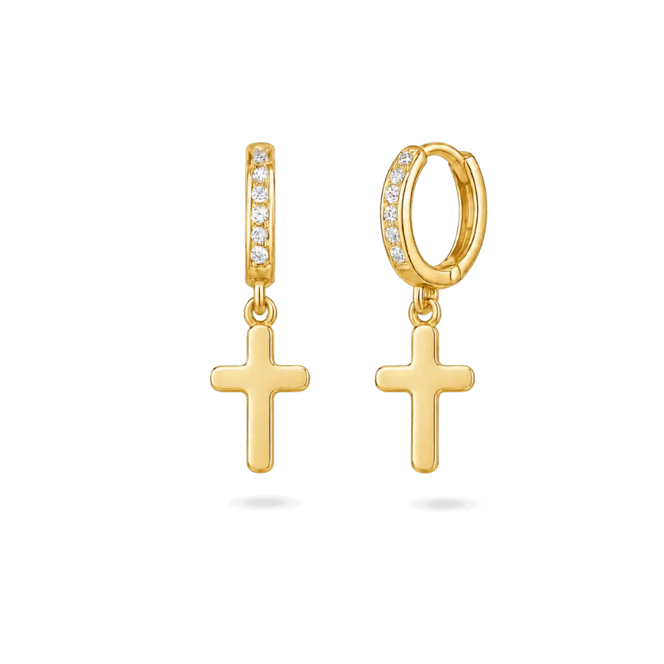 14K Wren Cross Huggies Earrings IceLink-CAL