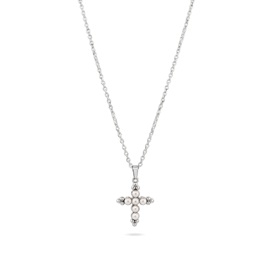 Colette Pearl Cross Necklace Necklaces IceLink-VRNA Stainless Steel