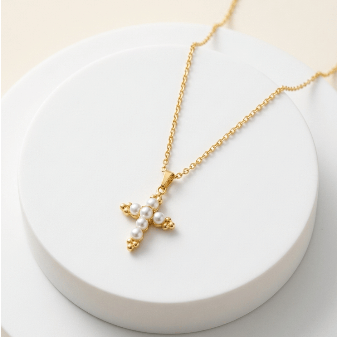 Colette Pearl Cross Necklace Necklaces IceLink-VRNA
