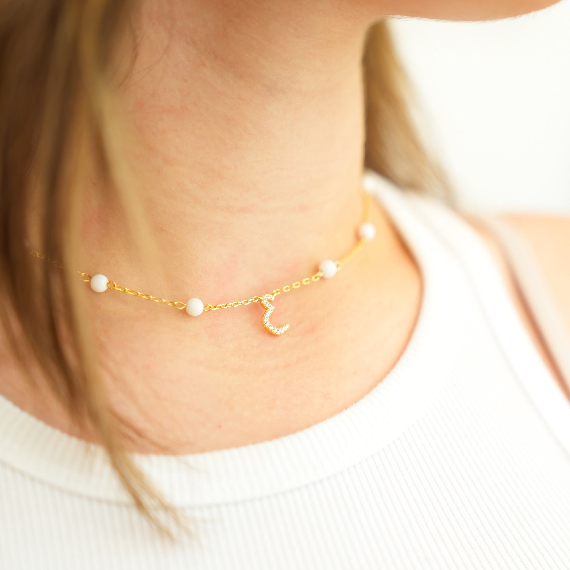 White Armenian Initial Necklace Necklaces IceLink-ATL