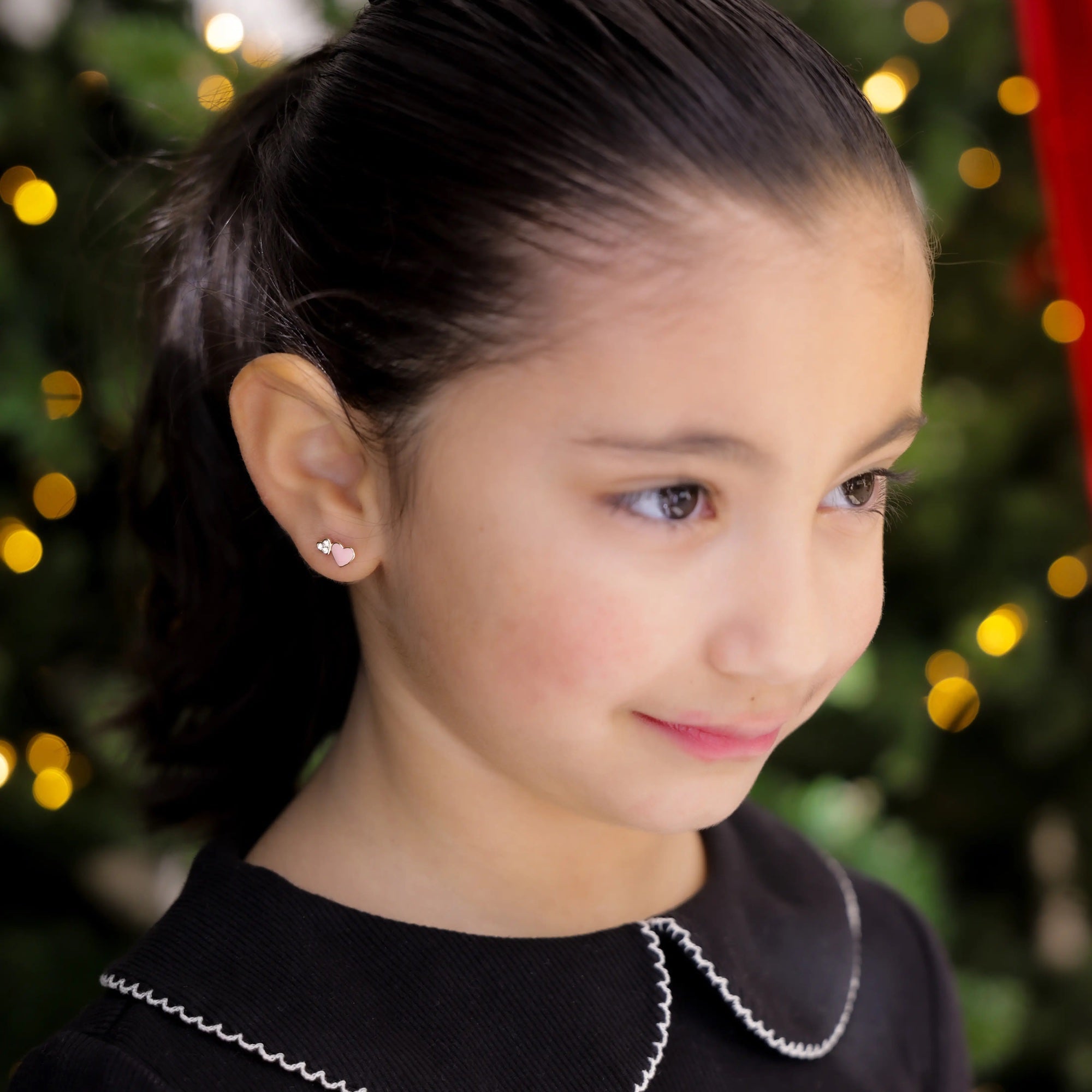 Kids Double Heart Enamel Studs Earrings IceLink-SKY