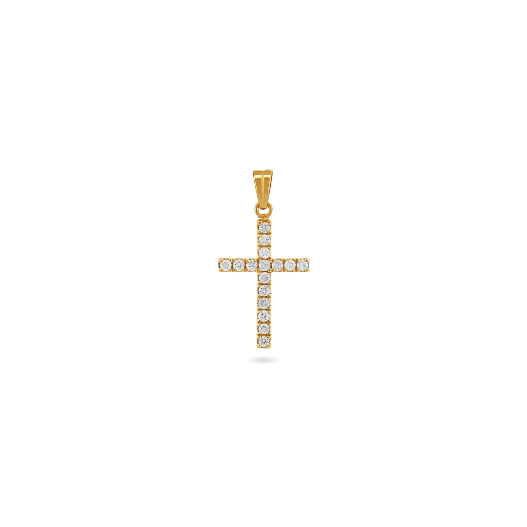 14K Small Square-Set Diamond Cross Pendant Necklaces IceLink-CAL   