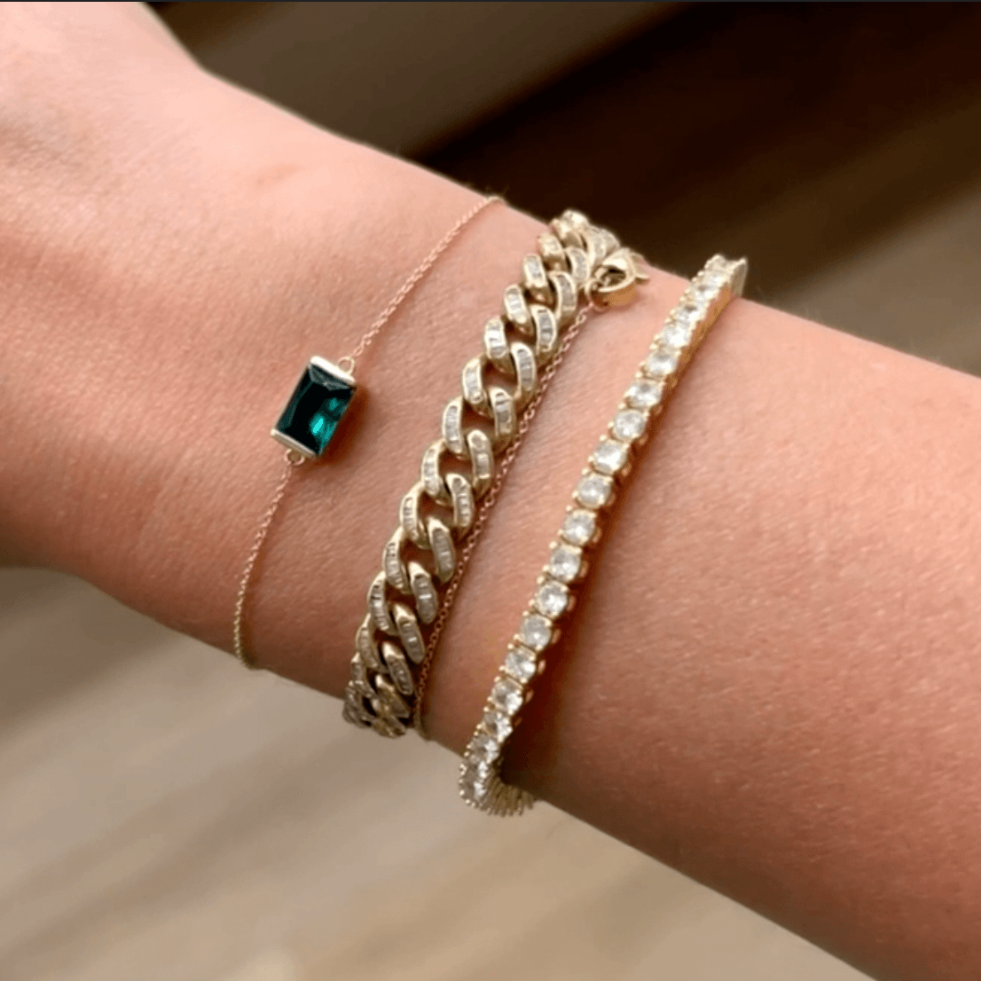 925 Sterling Silver Wide Curb Caban Chain Faceted Rectangular Emerald Green  Crystal Bracelet For Female Party Fashion Jewelry - Bracelets - AliExpress