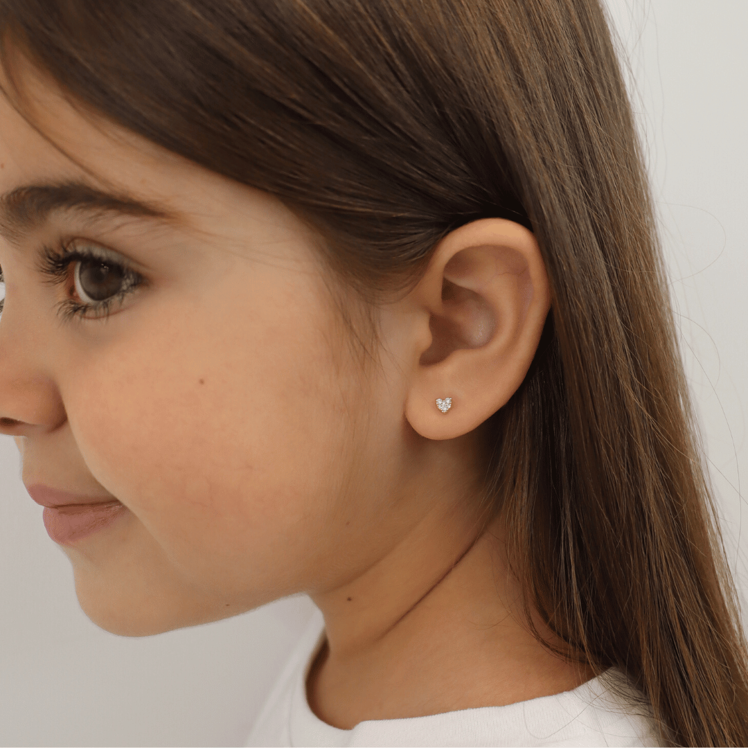 Buy Small Heart Earrings, Solid 14K Gold Stud Earrings Women, Dainty Three  Stone Set Heart Screwback Earrings, Tiny Cartilage Ear Piercing Studs  Online in India - Etsy