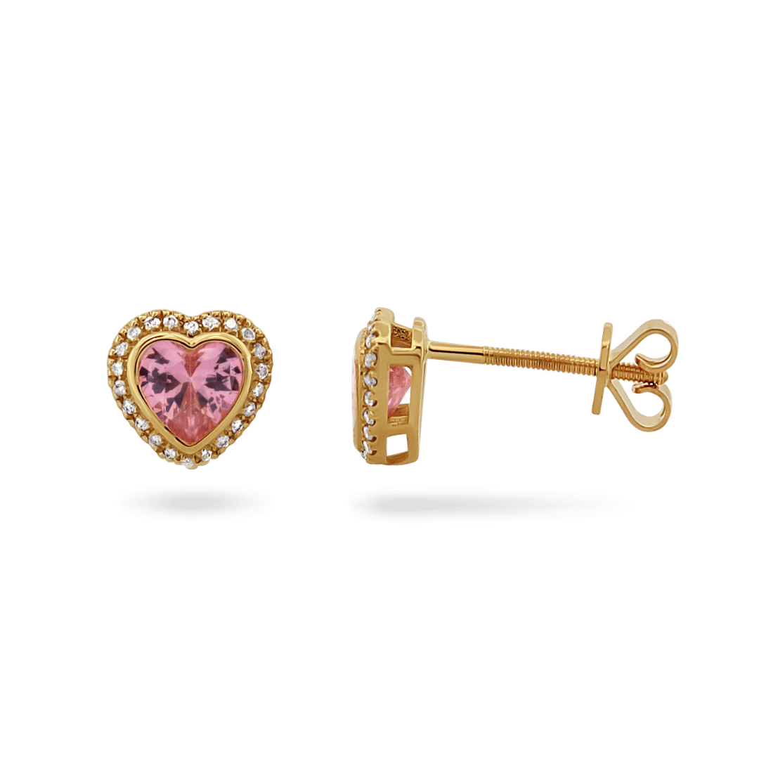 14K Pink Heart Diamond Stud Earrings (Sample Sale) Earrings IceLink-CAL   