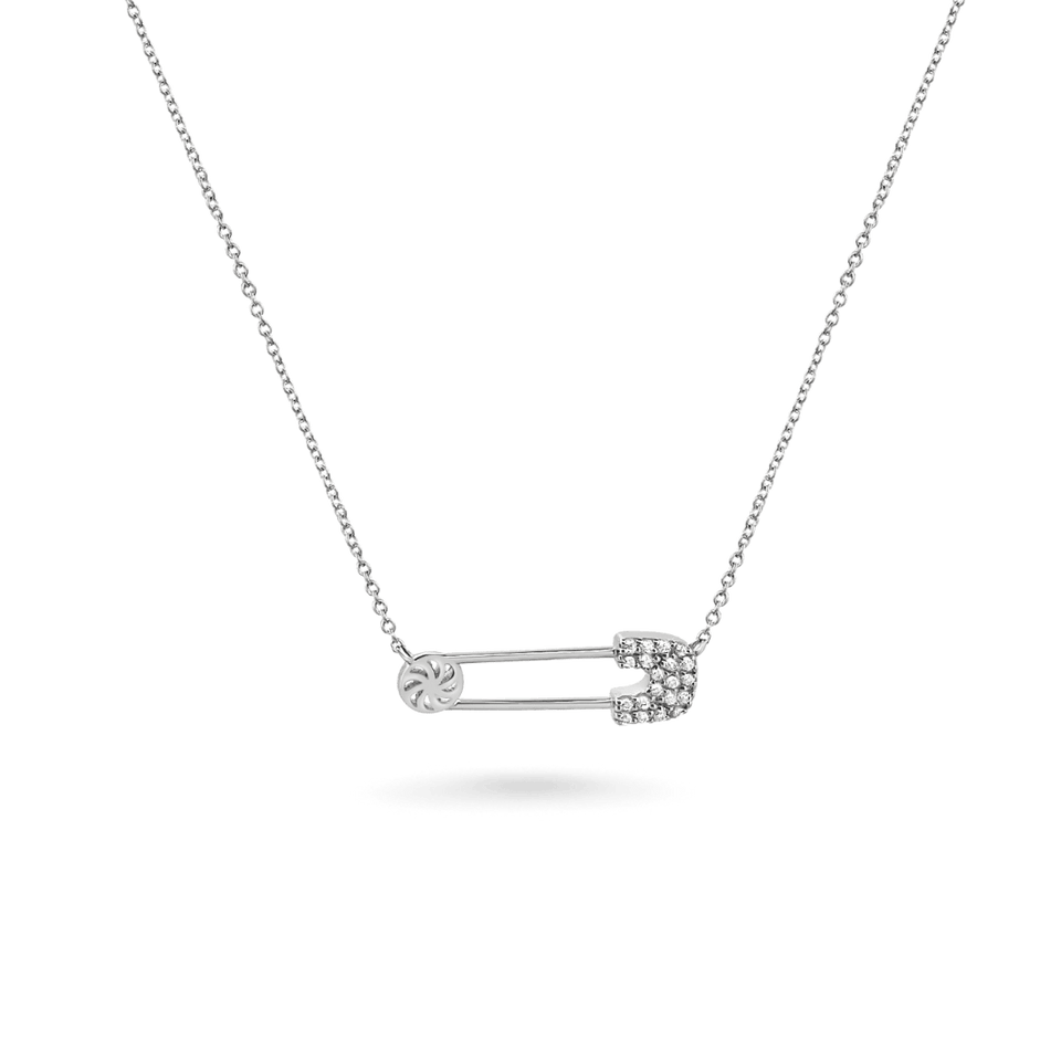 14K Safety Pin Necklace Necklaces IceLink-SVN 14K White Gold