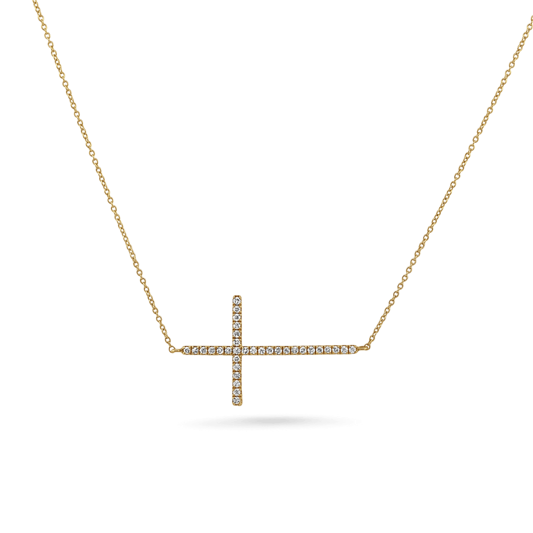 14K Sideways Cross Diamond Necklace Necklaces IceLink-CAL   