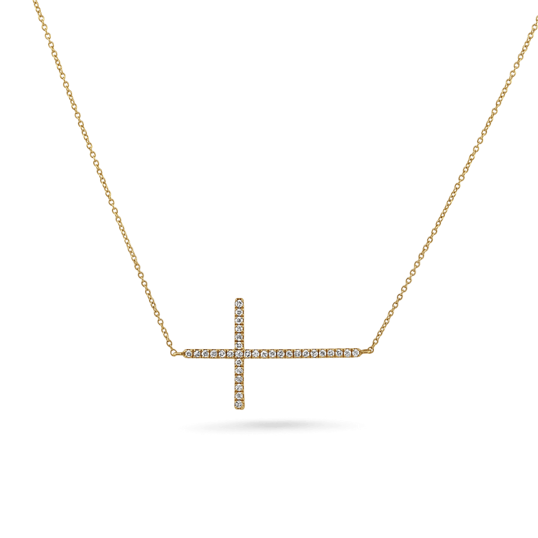 14K Sideways Cross Diamond Necklace Necklaces IceLink-SVN