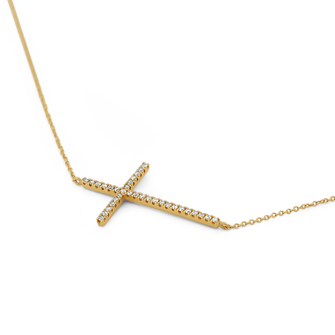 14K Sideways Cross Diamond Necklace Necklaces IceLink-SVN