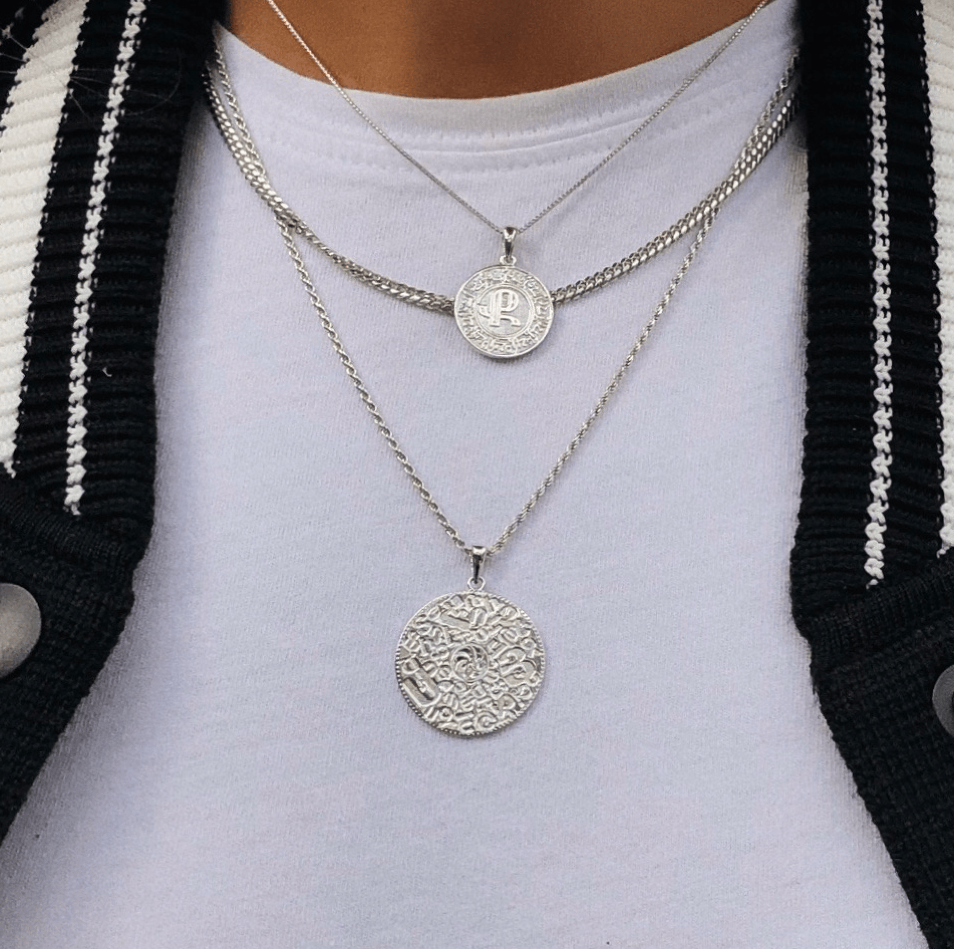 14K White Gold Armenian Initial Coin Pendant Necklaces IceLink-CAL Ա (Ani)  