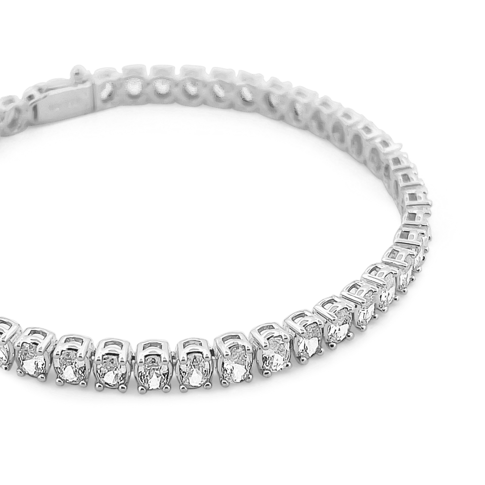 Amor Sui Oval Tennis Bracelet Bracelets IceLink-ATL 14K White Gold Plated 6" inches (XS)