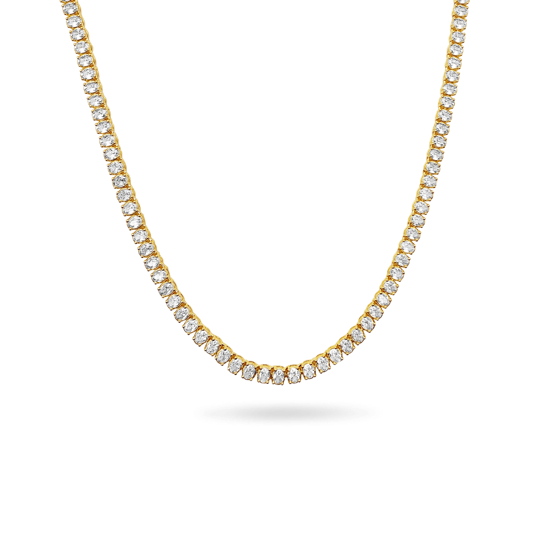 Amor Sui Oval Tennis Necklace Choker IceLink-ATL 14K Gold Plated 14" 