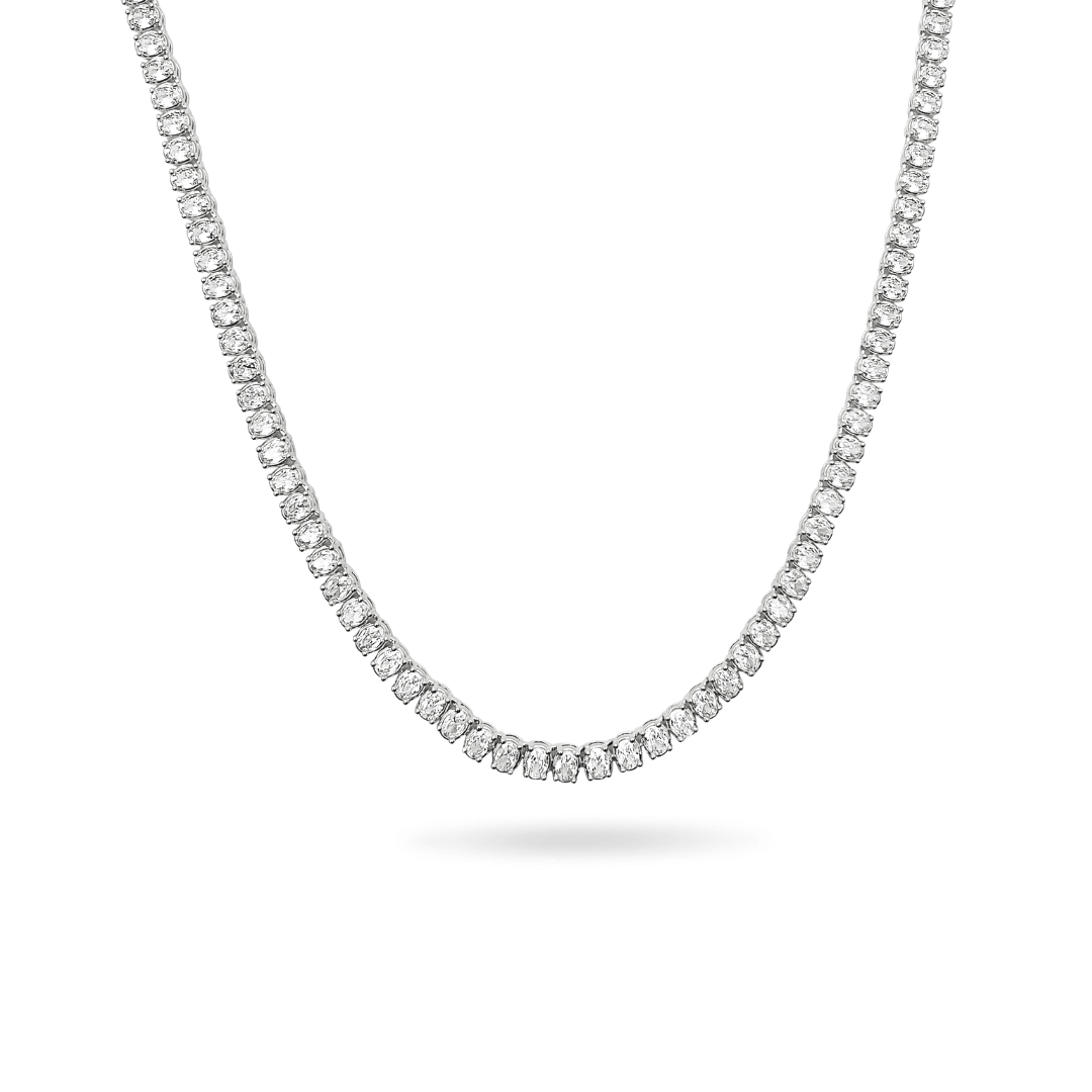 Amor Sui Oval Tennis Necklace Choker IceLink-ATL 14K White Gold Plated 14" 