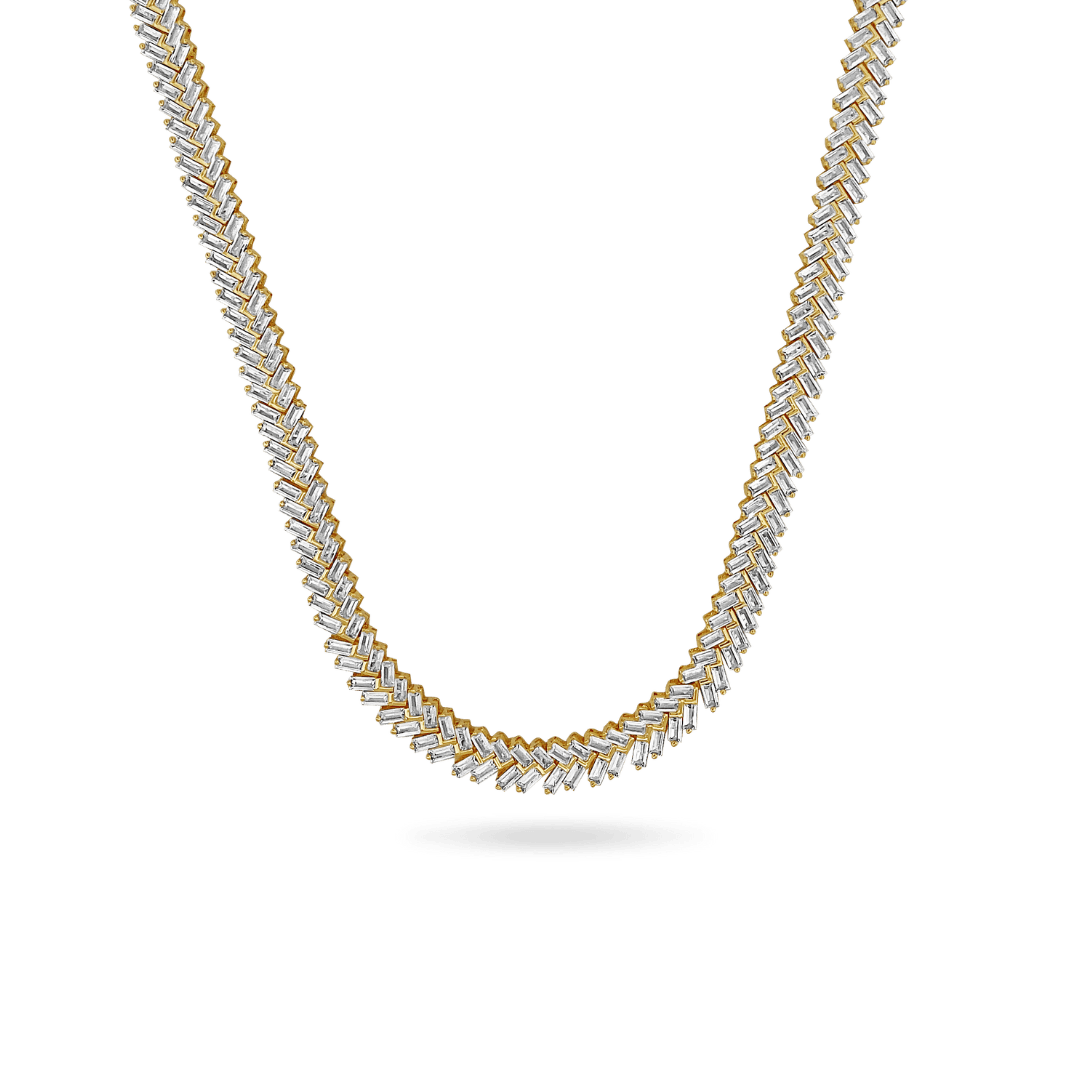 Amor Sui Zipper Baguette Necklace Choker IceLink-ATL 14K Gold Plated 16" 