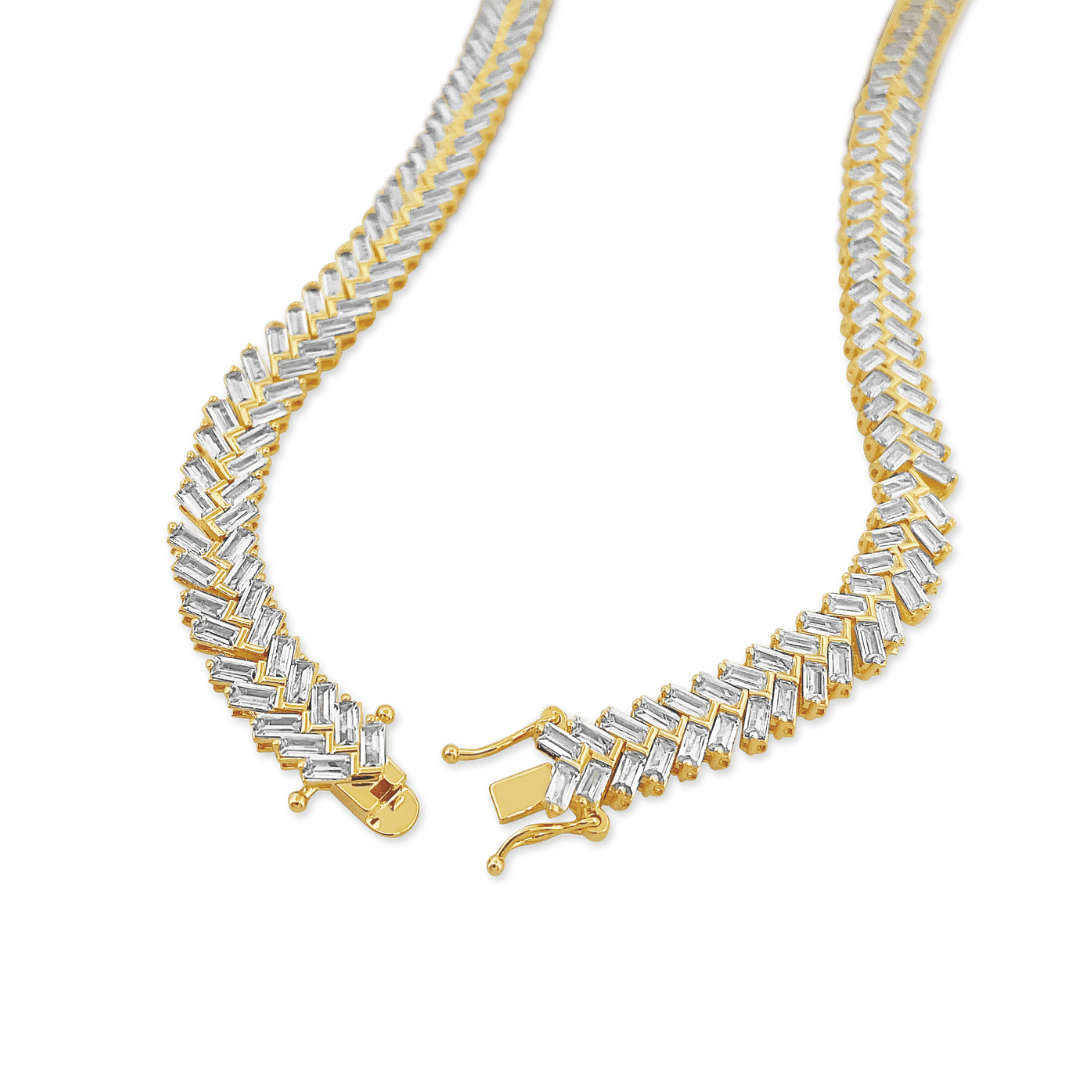 Amor Sui Zipper Baguette Necklace 14K Gold Plated / 16